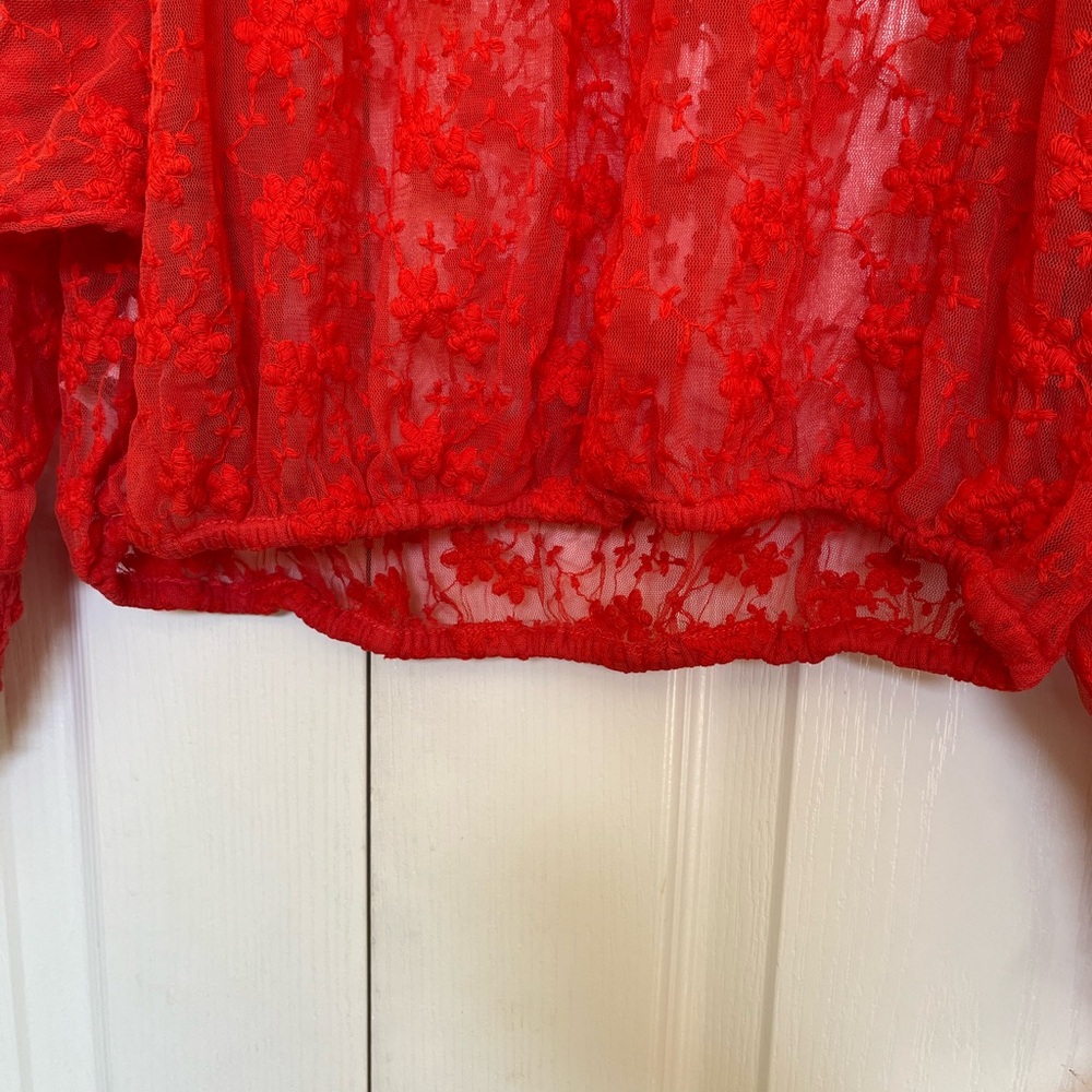 Red Floral Lace Women's Top - Picture 10 of 10